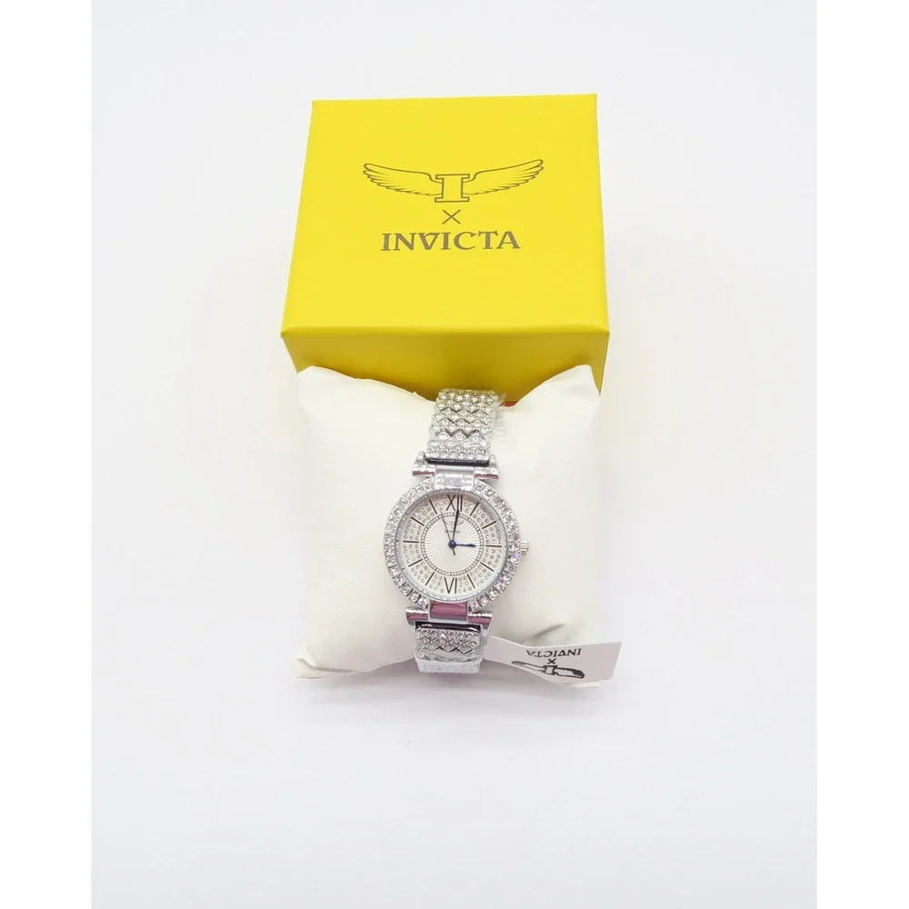 Invicta Wildflower Womens 34mm Silver Tone Crystal Accented Dress Watch NIB